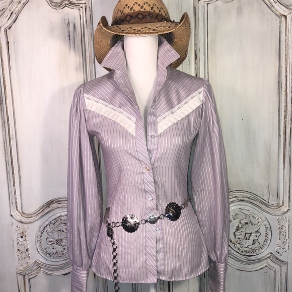 Millie Sweet VINTAGE Lavender Stripe Western Riding Button Down Blouse Size 5/6 - Picture 4 of 13